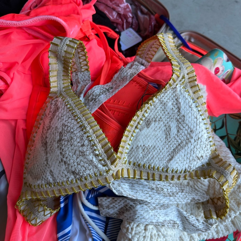 Gold and Cream Textured Bikini Top